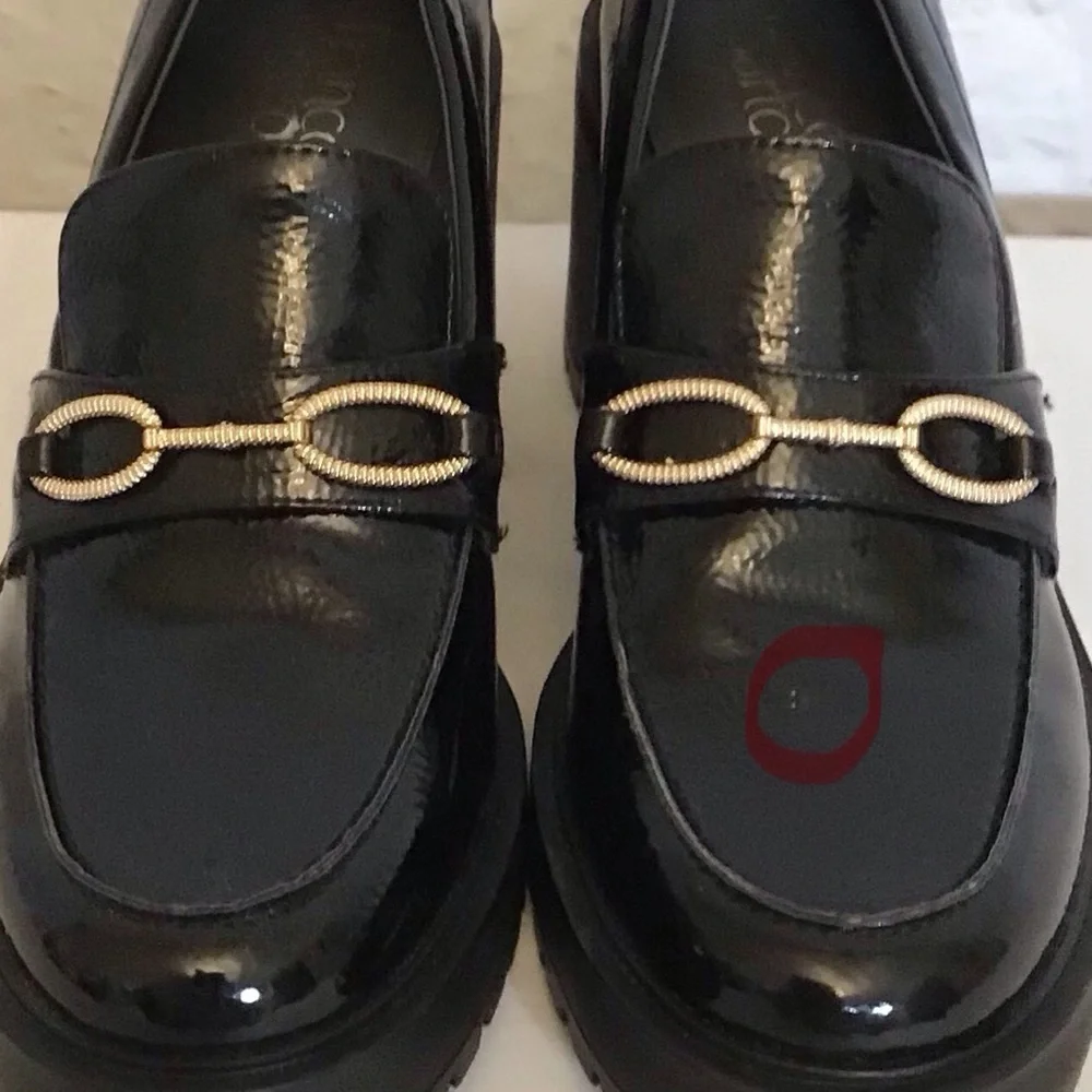 Franco Sarto 9.5 Desma Platform Chunky Loafers Women’s Black Patent Horsebit